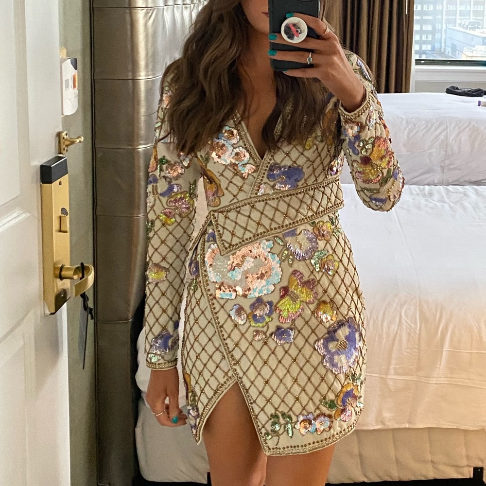 ASOS Sequin Beaded Faux Wrap Dress